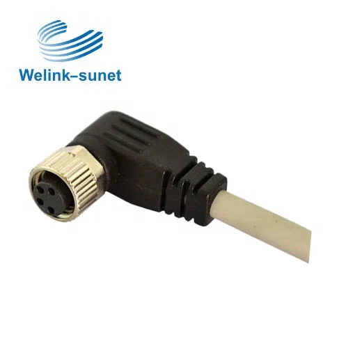 90 Degree Angel Screw Type Unshielded M8 3 Pin Waterproof Connector and Wires for Automotive Harness