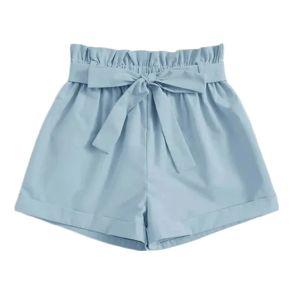 Women Girls Ruffles Stakerope Waist Miss Lady Cuff Hem Office Summer Shorts