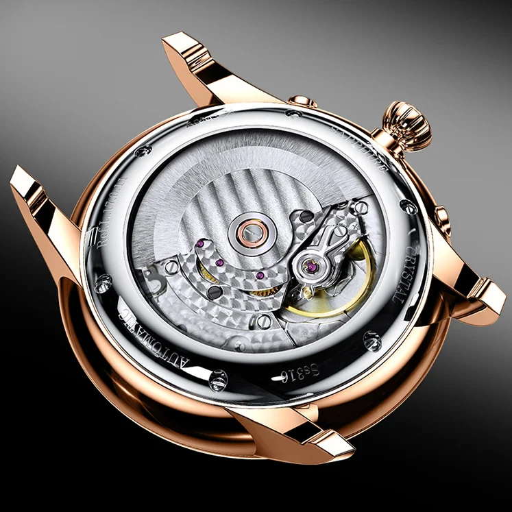 Latest stainless steel case calendar moon phase power show negotiable price custom men mechanical watch