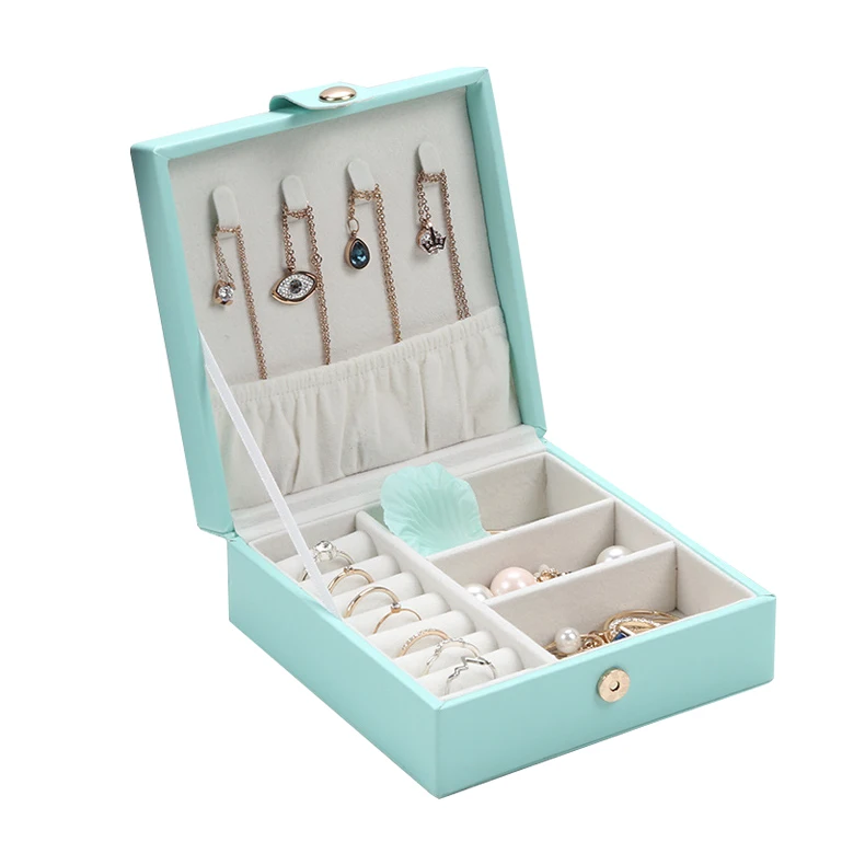 blue color grace waterproof pu leather jewelry collect box with button close retails and wholesale accept customized design