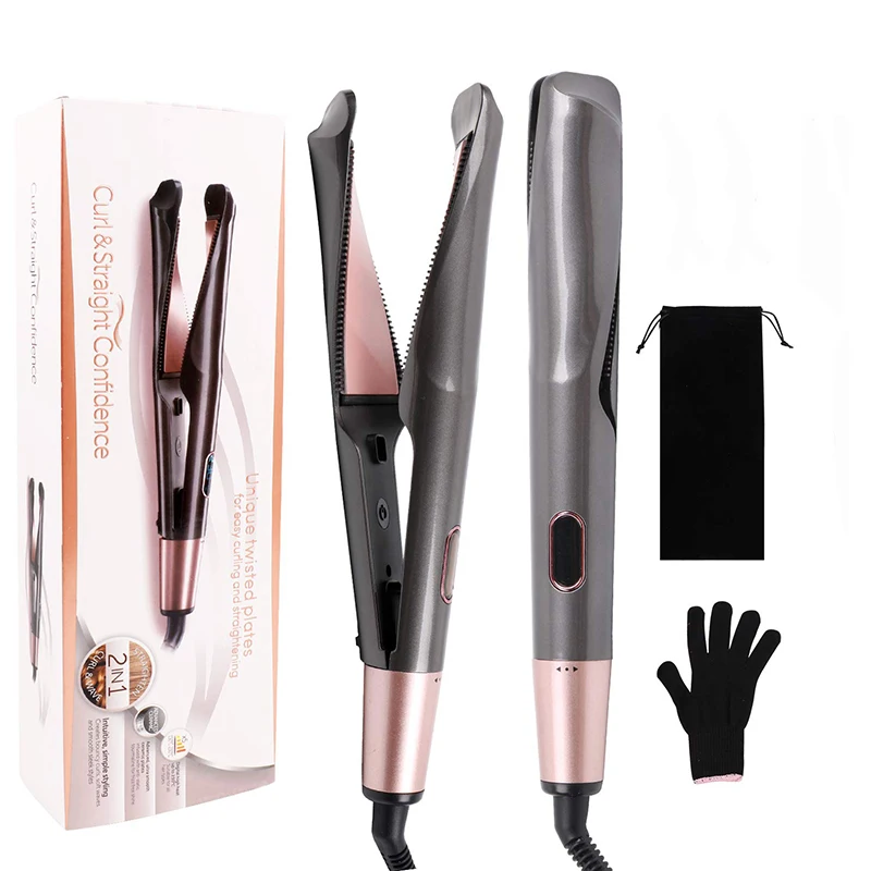 Twisted Flat Iron 2 in 1 Hair Straightening And Curling Iron LCD Ceramic Hair Curler And Straightener
