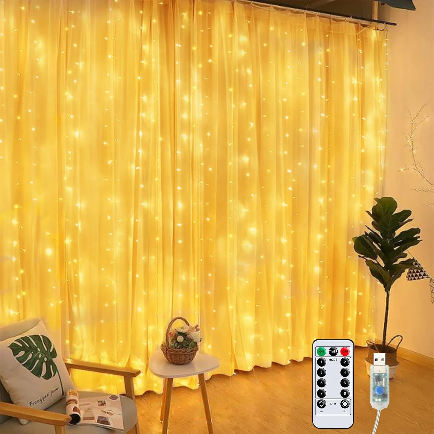 3x3 M 300 LED Curtain decoration light with hooks USB power with Remote Control 8 Modes Waterproof led christmas lights