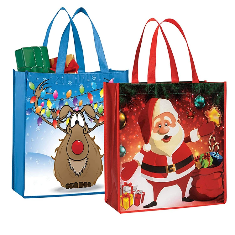 Christmas non woven bag laminated tote pp bags festival custom polypropylene non-woven laminate bags for shopping