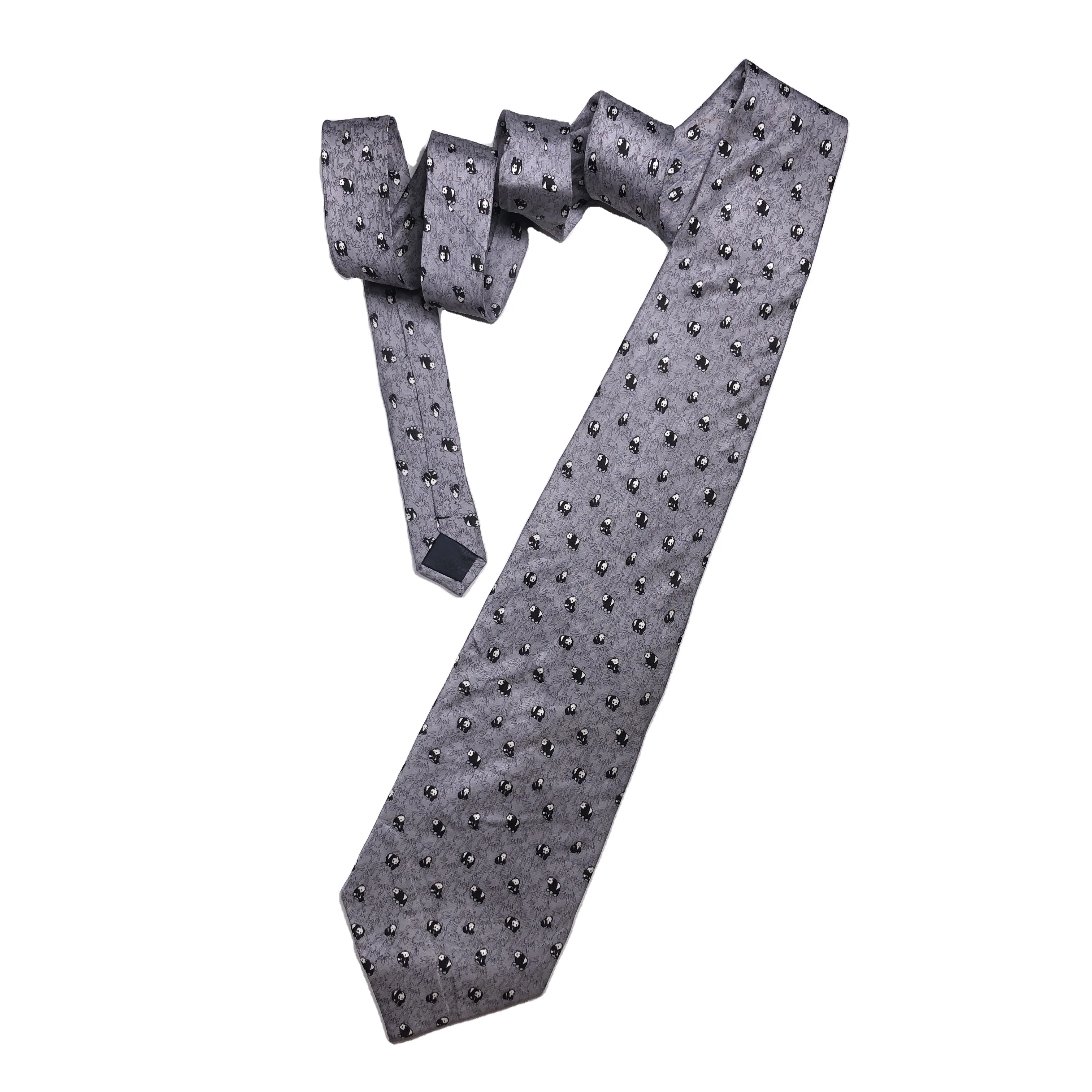 Factory custom panda polyester gray tie