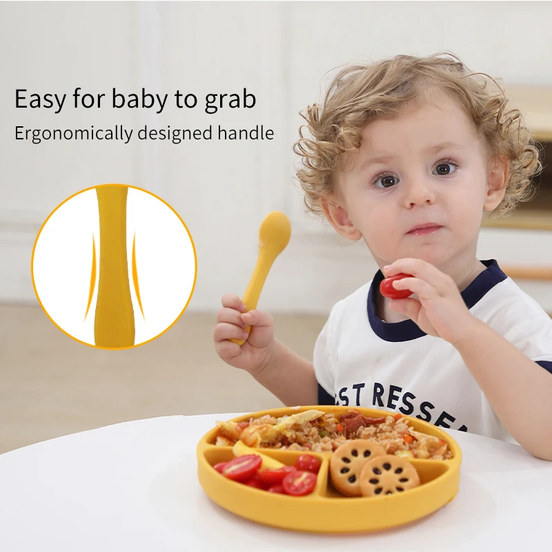 Dishwasher Safe Infant Toddler Food Grade Soft Silicone Baby Spoon Fork