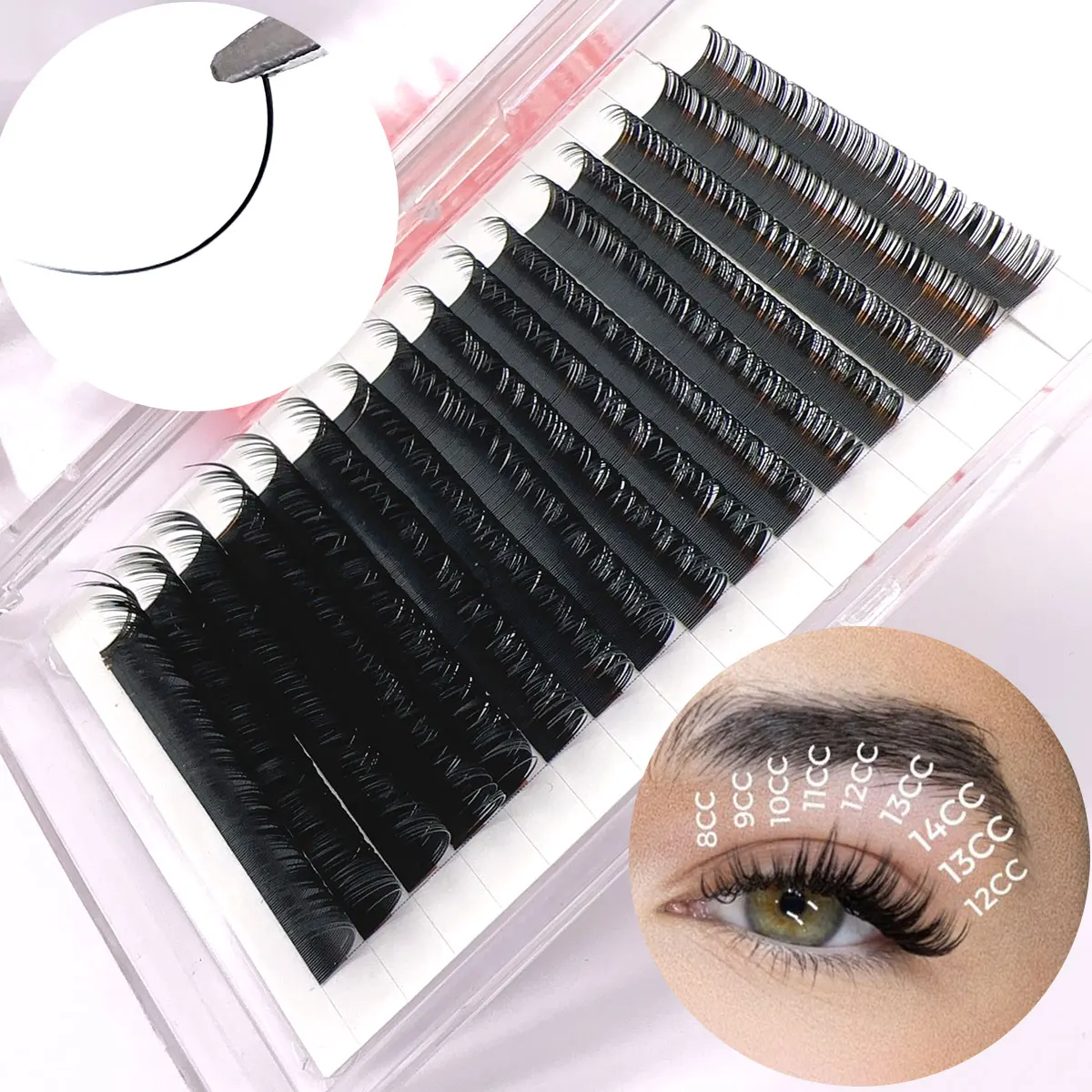 Wholesale  PBT Custom  Individual Lash Extension self Private Label Volume Matte black Russian Eyelash Extensions kit Lash Trays