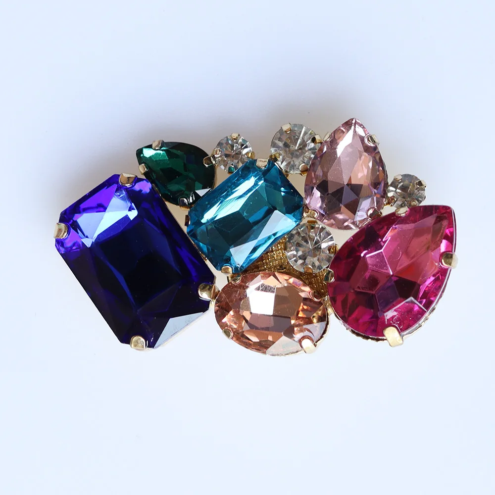 Bling bling multi color glass rhinestones metal buckles shoe decorations removable shoe clip hardware for bridal