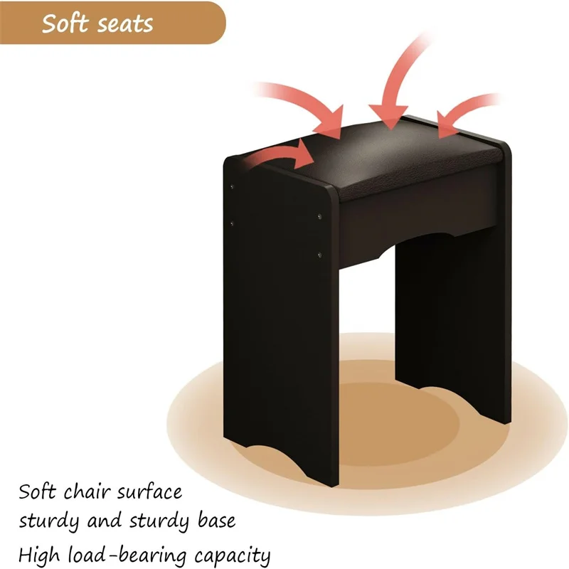 Light cosmetic mirror dressing table crystal handle Cushion Stool suitable for bedroom, black