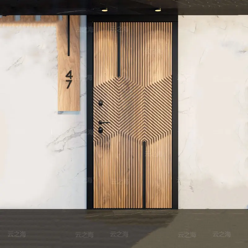 American modern front luxury anti-theft door steel entrance armored mansion front fluted panel  design entry door