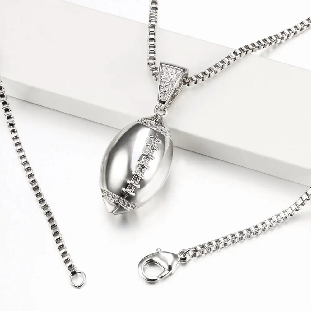 JASEN JEWELRY Custom Hip Hop Iced Out 925 Sterling Silver Jewelry Rugby or Football Ball Choker Pendant