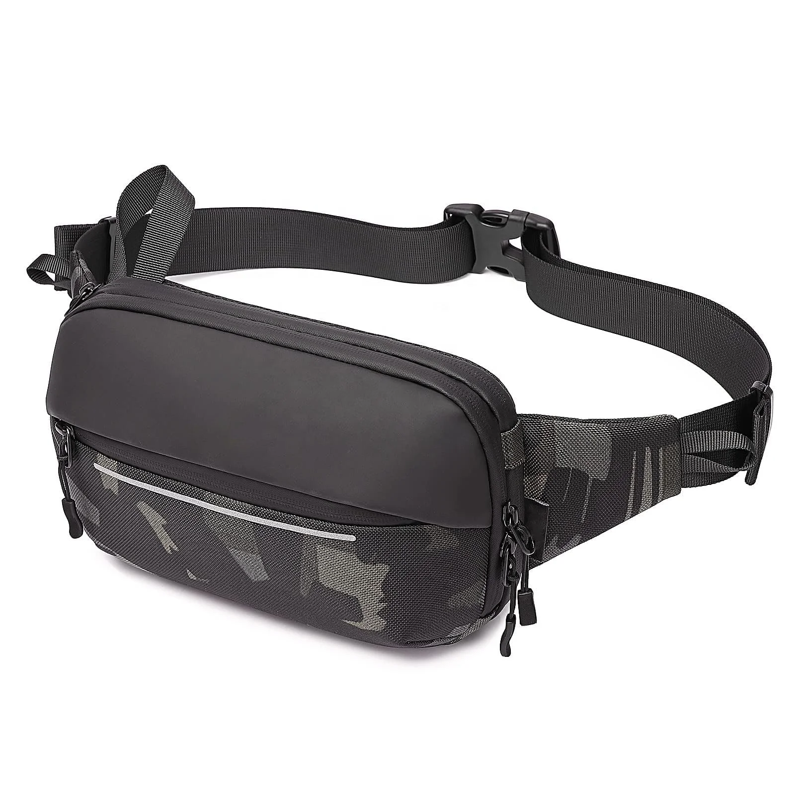 Unisex Sport Waist Bag for Men Multi-Pockets Lightweight Water-Resistant Chest Bag with Zipper Closure