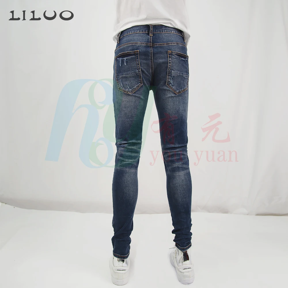 Liluo Dropshipping Wholesale High Street Painted Ripped Distressing Rhinestone Patched Designer Men Jeans