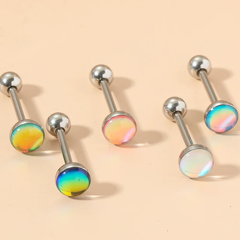 Stainless Steel Straight Tongue Nail External Thread Multicolor Flashing Film Enamel Tongue Ring Piercing External Tongue Nail J