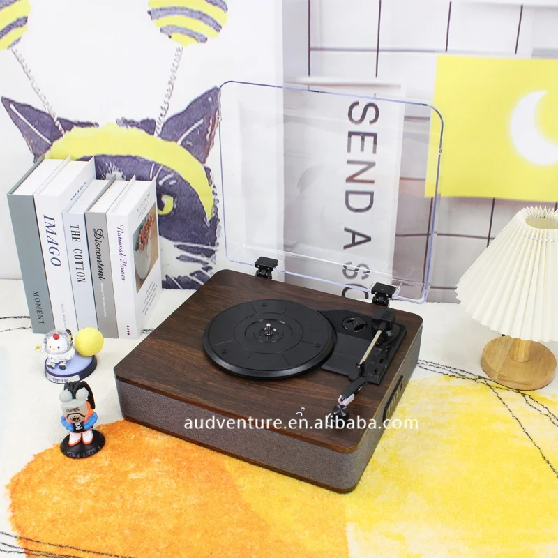 Audio phonograph retro wooden turntable player gramophone Best Recordings Multiple  dust cover turntable player