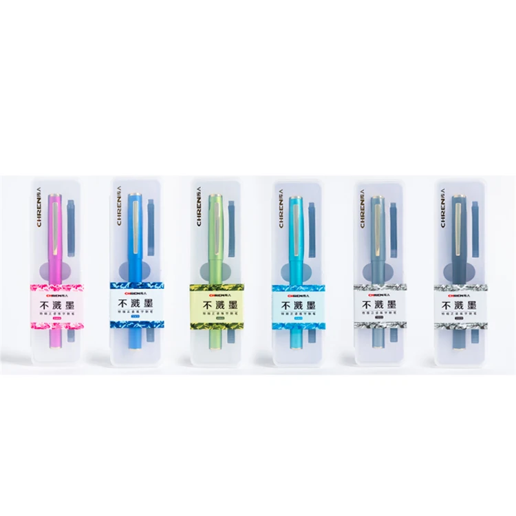 New shape pen and new style gold clip 6 metallic color  and barrel correction position PP or  PET box plastic fountain pen