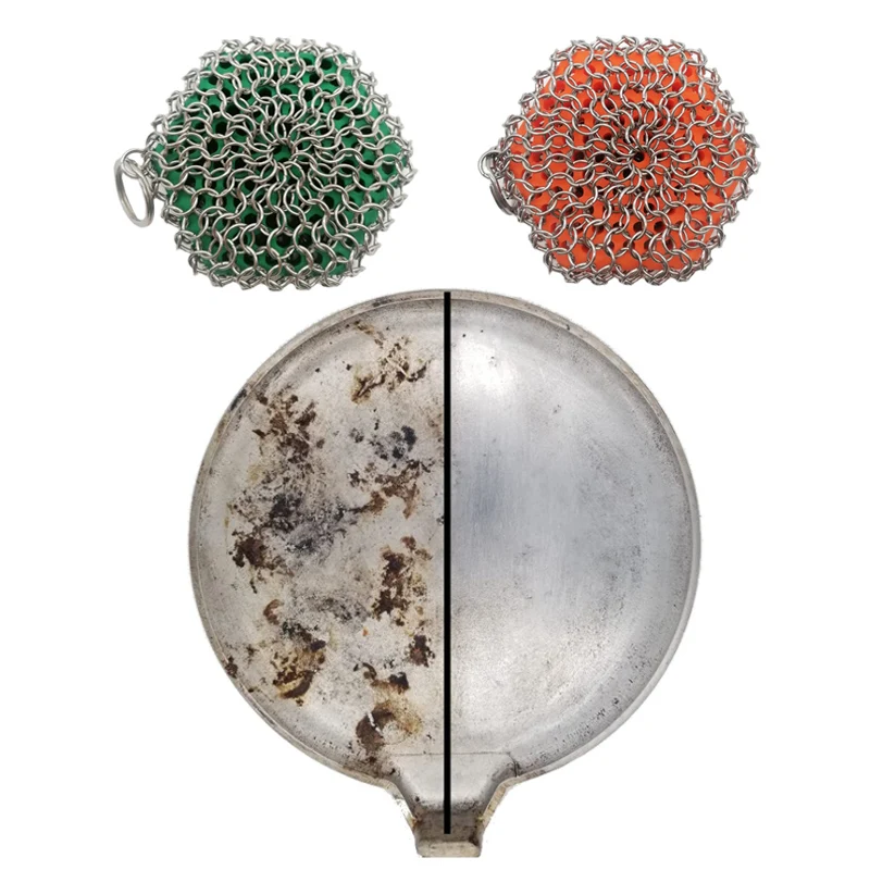 Силиконовая вставка сковорода скребок из нержавеющей стали кухонные щетки для чистки кастрюль чугунный очиститель Chainmail скребок