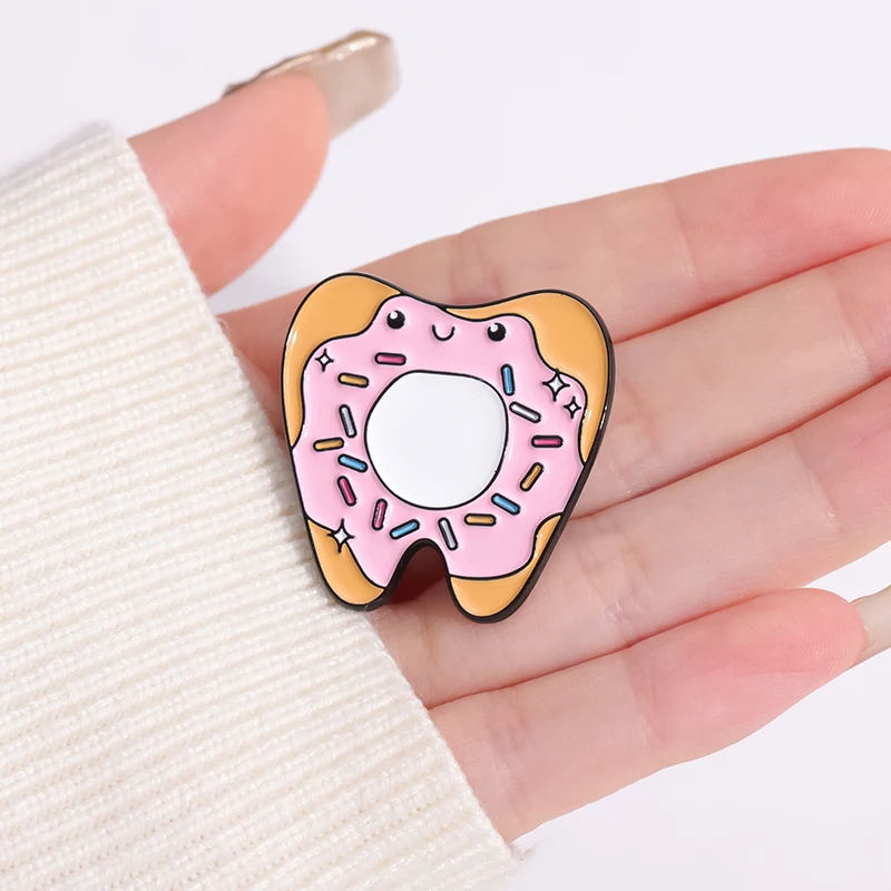 Cartoon Food Tooth Enamel Brooch Care for Teeth Promotional Backpack Badge Clothing Accessories Gift Jewelry