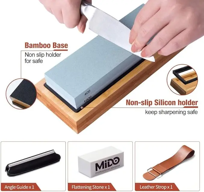Professional 4-Sided Abrasive Knife Sharpening Stone Set 400/1000 3000/8000 Whetstone Sharpener with High Grit Sharpening Tools