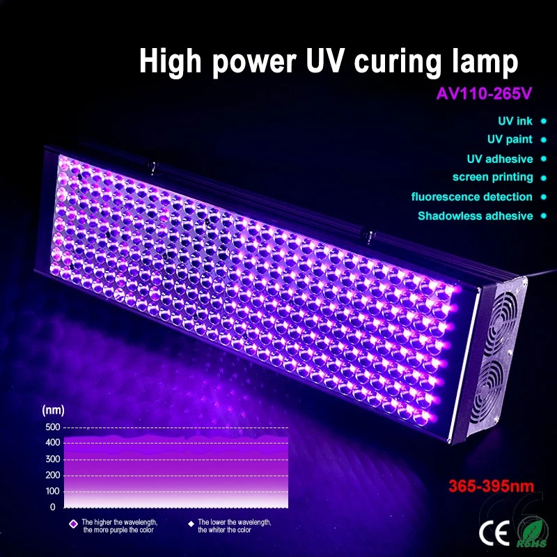 300W High Power Portable UV Lamp Curing Machine Ink Coating Shadowless Adhesive Screen Printing Air Cooled UV395 LED Curing