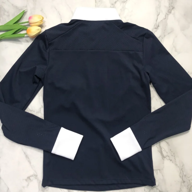 navy blue New design Long Sleeves Equestrian Base Layers Stretchy Ladies Horse Riding Shirt rider clothing for Women