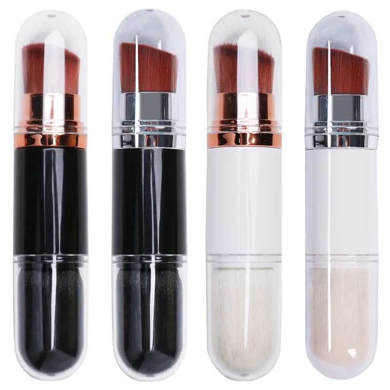 Eco-Friendly ABS Handle Nylon Fiber Wool 2 In 1 Telescopic Double Ended Cosmetic Brush Private Label Makeup Brush With Lid