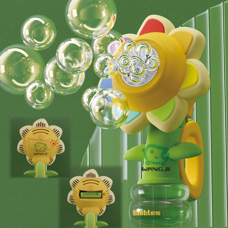 Children Novelty Light Rotate Porous Automatic Bubbles Blower Blowing Toy FLOWER BUBBLE BLASTER