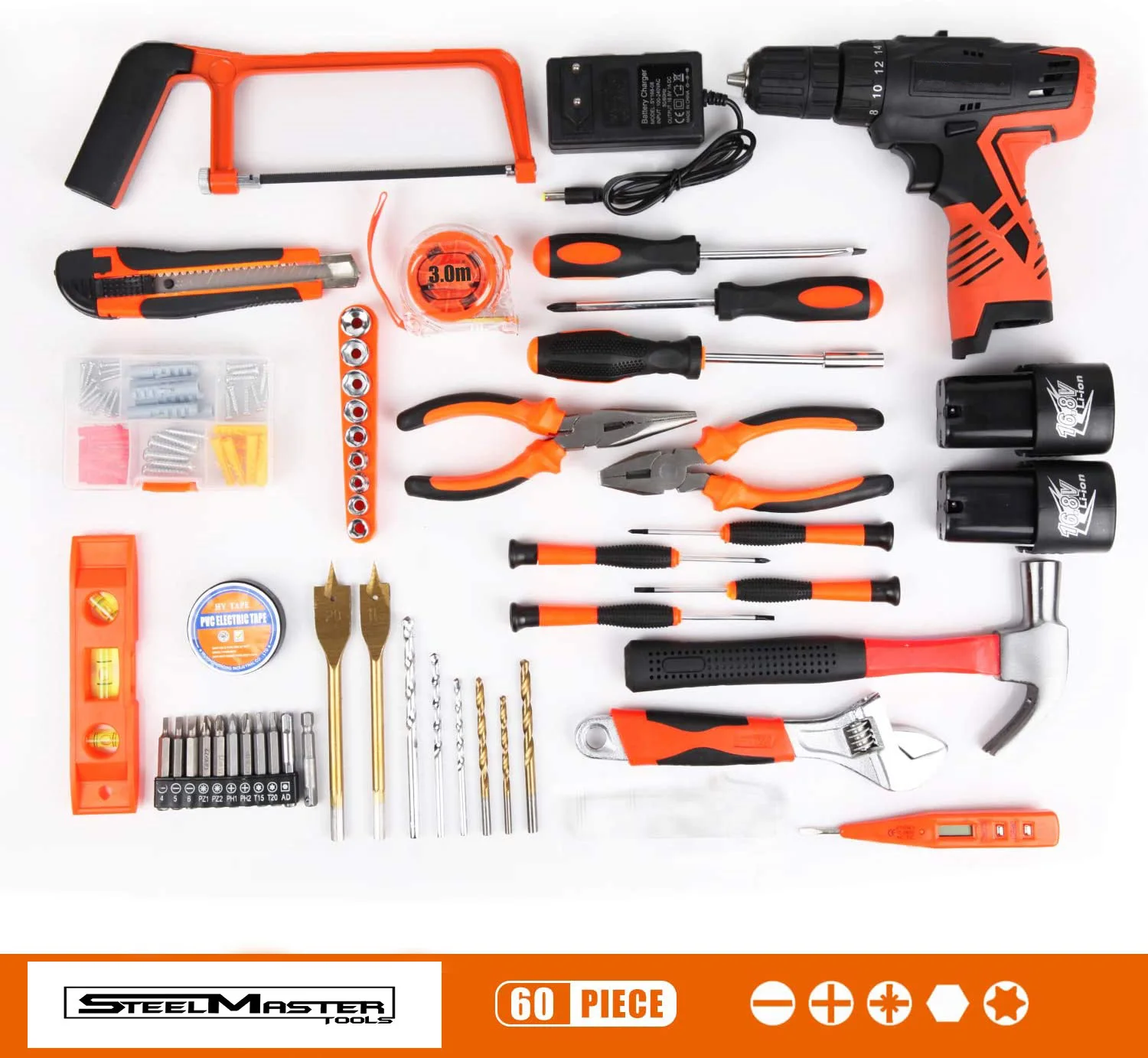 60pc 16.8V Electric Power Drill Driver & Home DIY Tool Kit Se for Household & Office Repairs. OEM ODM Supported