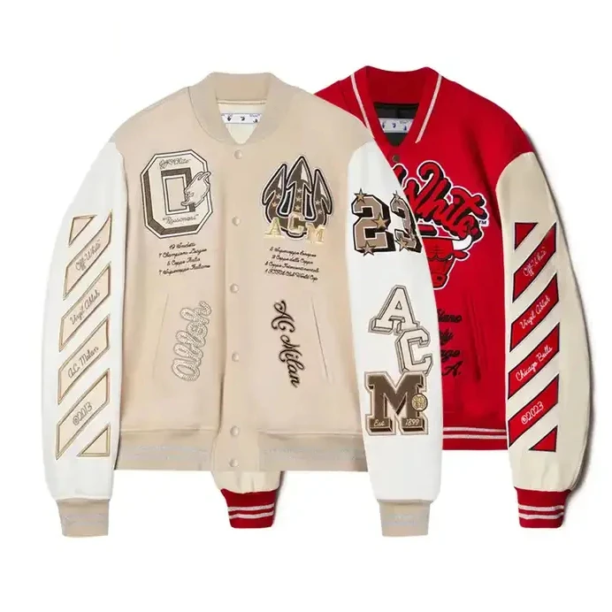 Comfortable fit Leather Sleeves Jacket Polyester/Cotton Team Coat Jersey Varsity Jacket Baseball Jacket for Men