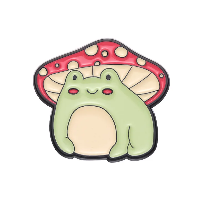 Cute Animal Frog Lapel Pin Mushroom Frog Cartoon Enamel Pins for Backpack Clothes Jewelry-Offset & Silk Screen Printing Gift