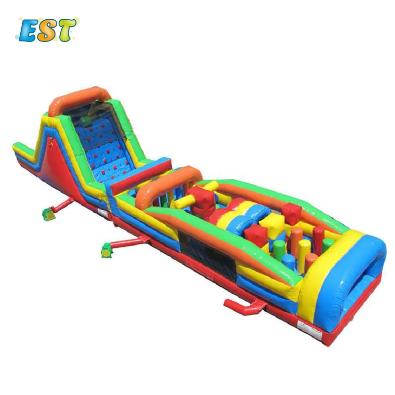 
Amusement park equipment green/ blue/ yellow inflatables obstacle course bounce  (1600185606114)