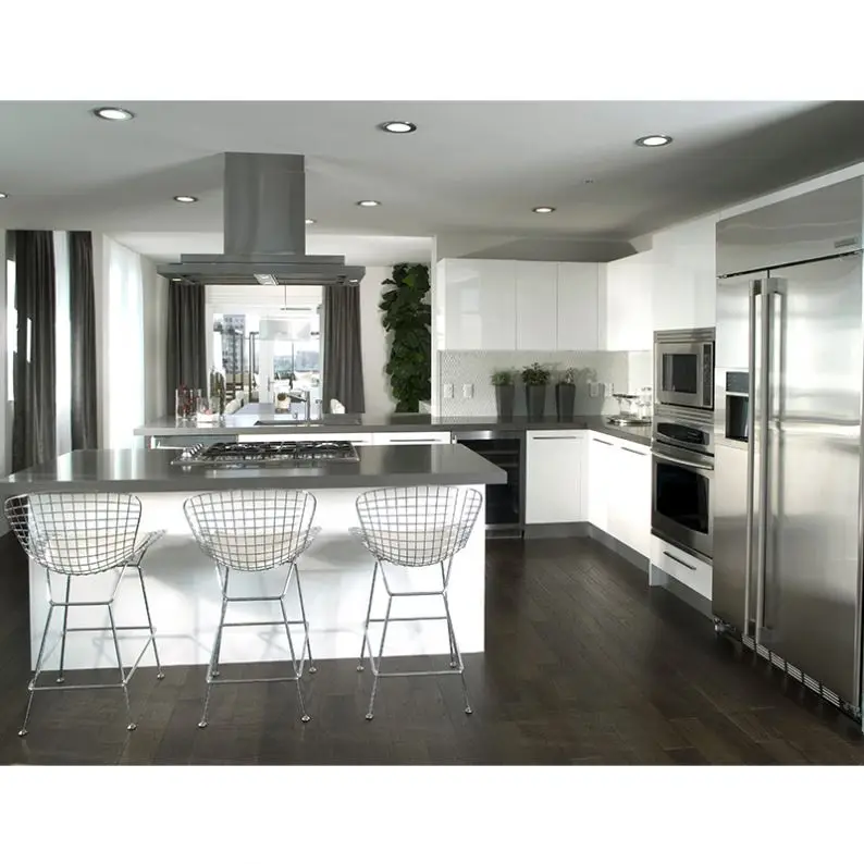 Hinges Design Cupboard Kitchen Cabinet L Shape Modern Base Cabinets 1 Set White Lacquer Painting Hotel Customized Realgres RGL81