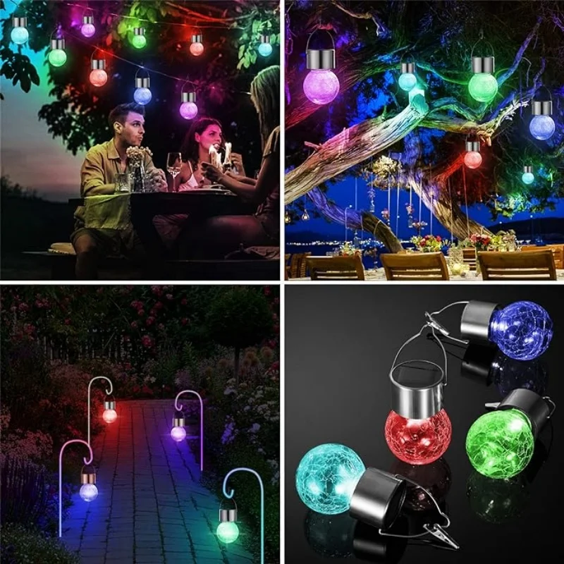 Outdoor Garden Hanging Waterproof Solar Cracked Glass Ball Led Candle Lanterns Candle Mission Lights