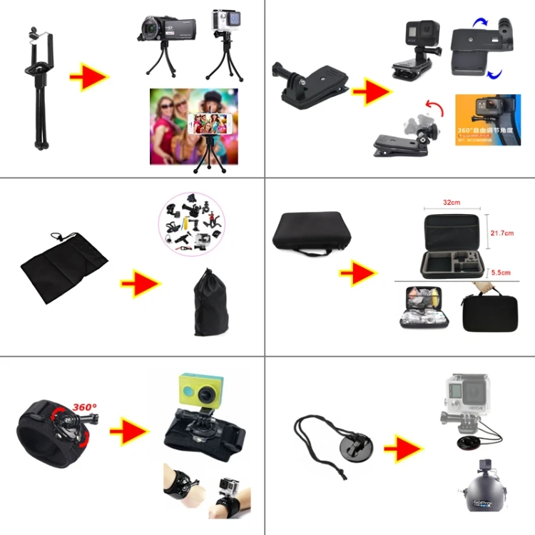  Комплекты комбинированных аксессуаров PULUZ 50 в 1 с чехлом из ЭВА для Gopro Hero