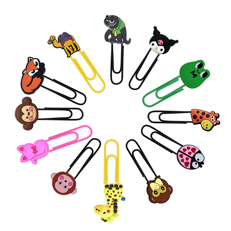 In  Stock Soft PVC Metal Bookmarks Funny live Creative Lovely Animal Plant Cartoon Silicone Paper Clips for office and school