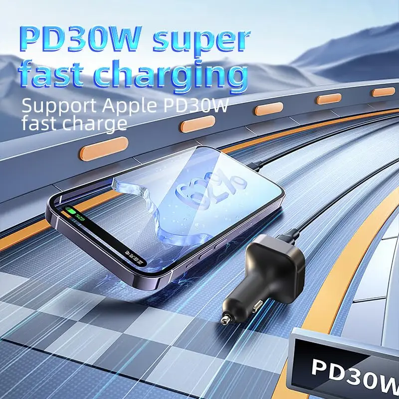 Car Blue Tooth 5.3 USB Charger PD30W QC 3.0 Car MP3 Player Music FM Transmitter Hands-free Calling Compatible with 12V/24V Cars