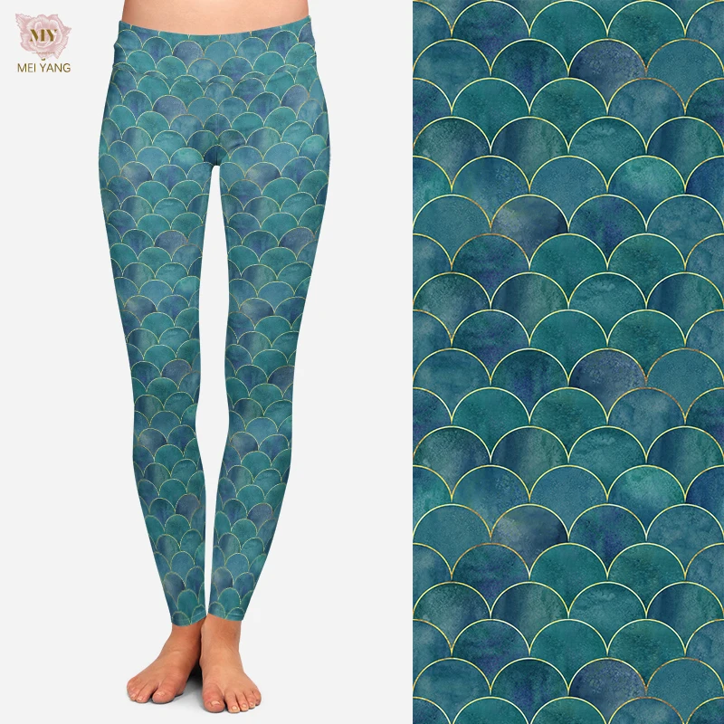 High yoga waist super soft printed leggings fish scale for women