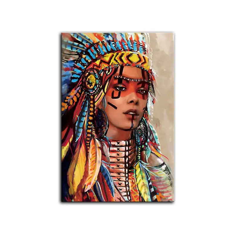 
Нативная американская индийская девушка красивая женская Картина на холсте для спальни Печать на холсте с рамкой 