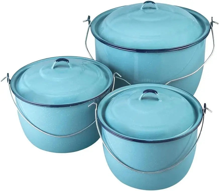 Pewter Bucket Juego Set De Ollas de Peltre Cinsa Bateria De Cocina Enamel Cookware 7 pieces 26/30/34cm convexa turquesa Pewter