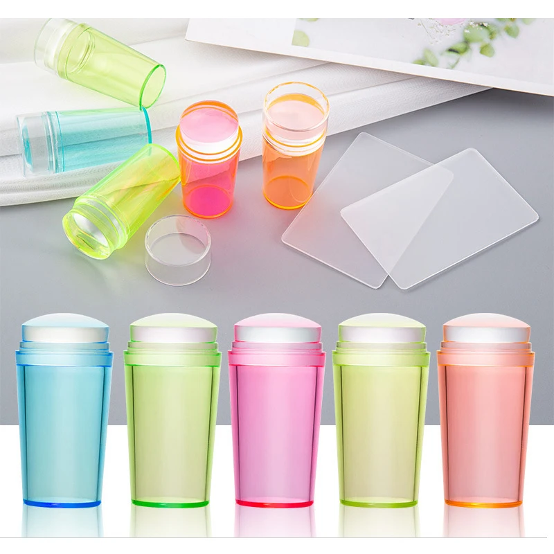 Hot Sell Silicone Color French Nail Art Stamping Kit For Manicure Plate Stamp Polish Stencil Template Seal Stamper Scraper Pink