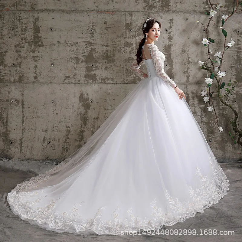 Elegant Bridal Gown New Wedding Gown For Women 2023 Lace Embroidery Short Sleeve Long Train Wedding Dresses