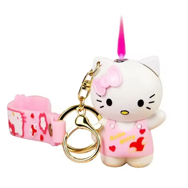 Оптовая продажа 3D-зажигалка Hello Kitty многоразовая ветрозащитная зажигалка с красным пламенем милая газовая для девочек подарок
