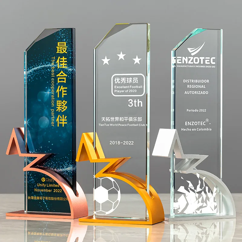 Wholesale Creative Aluminum Alloy Pentagram Metal Crystal Trophy Premium Competition Annual Meeting Souvenir Crystal Medal