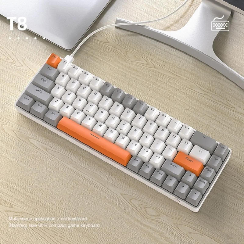 Игровая механическая клавиатура T8 с 68 клавишами и RGB-подсветкой, проводная игровая механическая клавиатура с RGB-подсветкой, Type-C