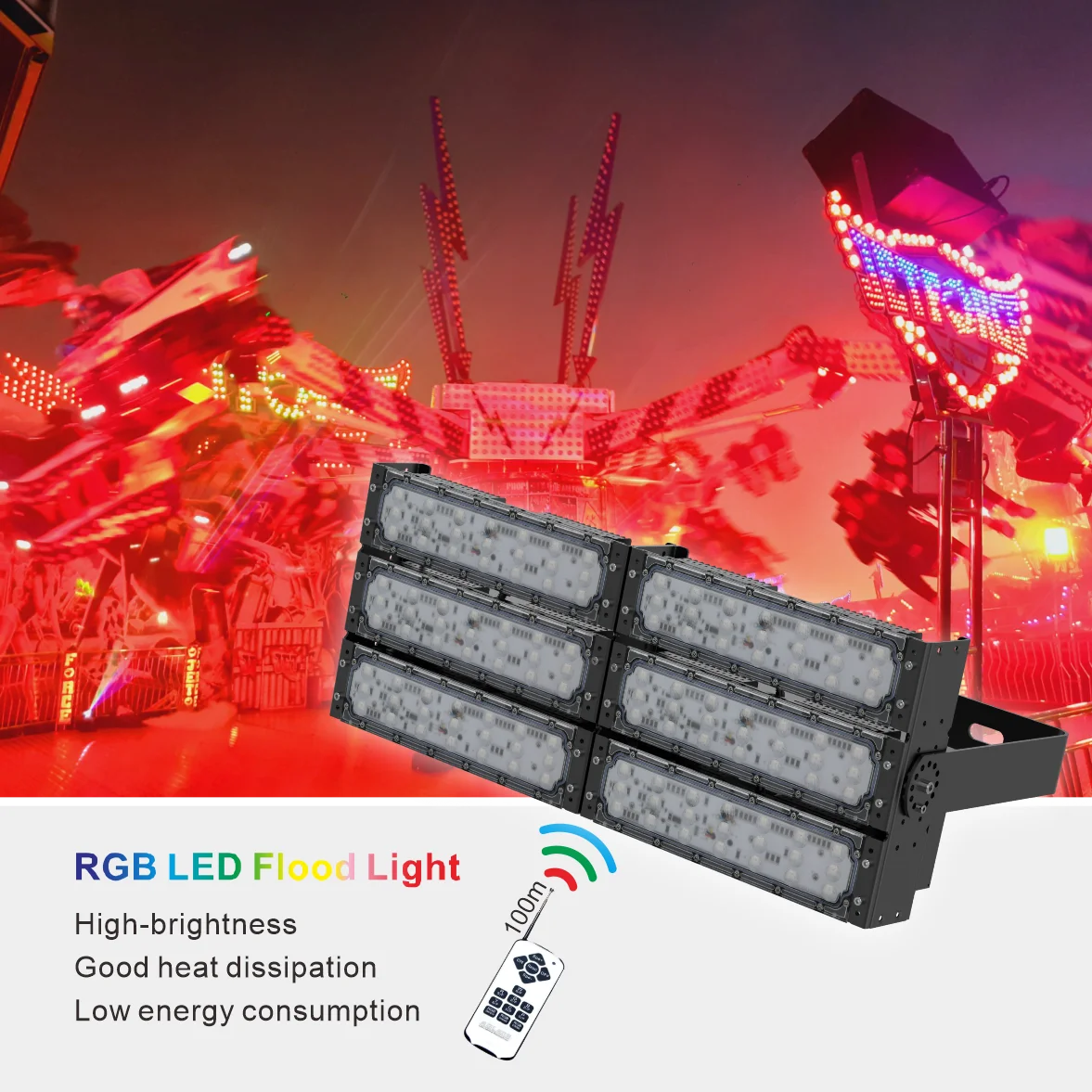 High Quality Remote Control 50W 100W 150W 200W 250W 300W 400W 500W IP65 Waterproof Outdoor Floodlight RGB LED Flood Light