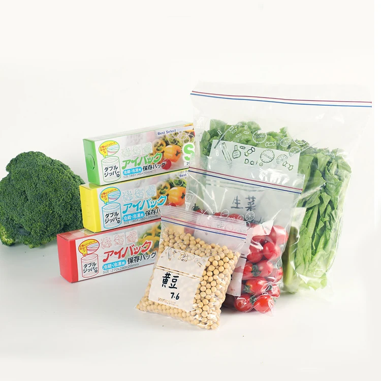 Resealable Clear 3 Side Seal Zipper Refrigerating Frozen Packing Fresh Food Vegetables Keeping Storage Plastic Packaging Bag