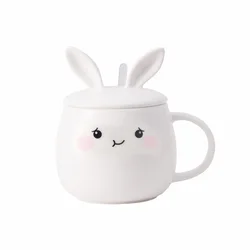 Creative Cute New Style Rabbit Ears Heating Water Color Changing Ceramic Cup With Spoon And Lid