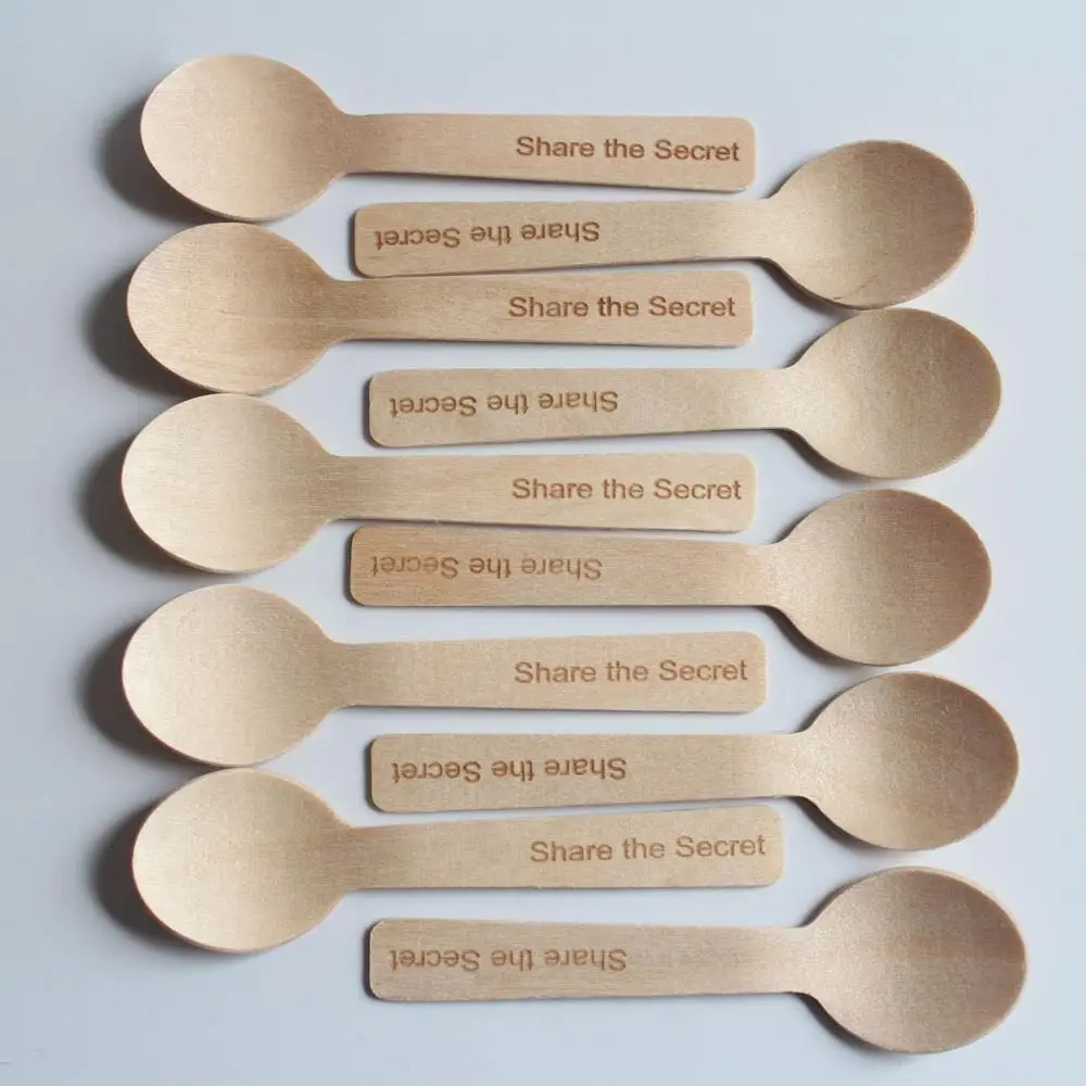 Disposable Wooden Ice Cream Round Spoons Natural Biodegradable 10cm Small Tasting Spoons for Birthday Wedding Parties