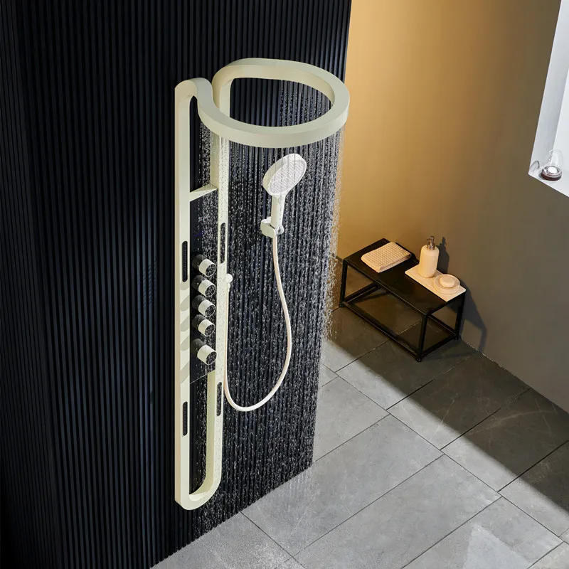 Factory Multifunction Rainfalll Piano Key Hot And Cold Sprinkler Massage White Display Digital Shower Head Sets System Panel