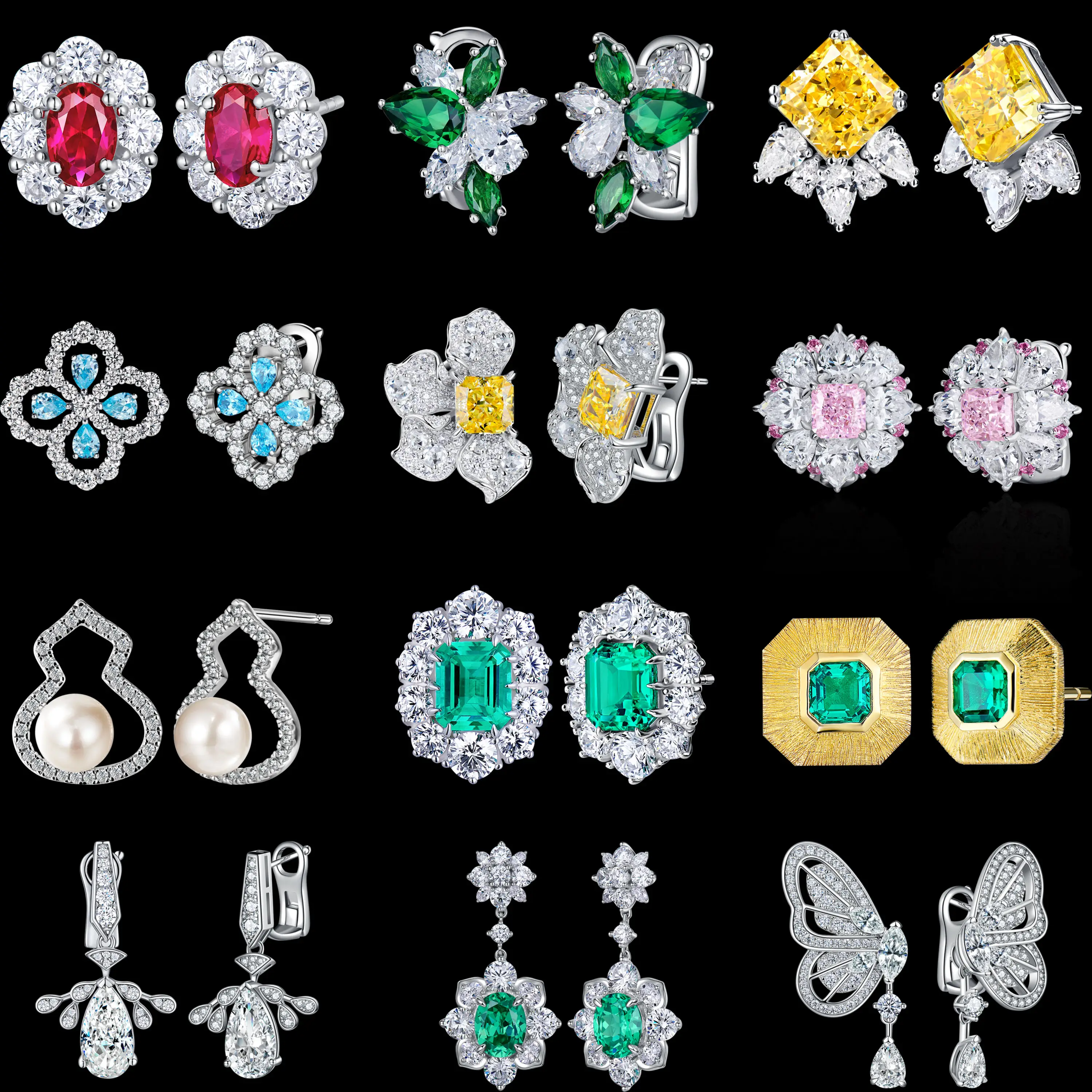 Rochime fashion jewelry earrings 925 silver gold plated antiallergic lab grown diamond piercing jewelry  personalized gifts