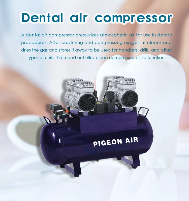 air flow 140L per min 1090w detal equipment use tank volume 60L mini quiet oil free silent dental air compressor